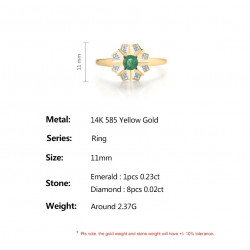 14K 585 Yellow Gold Emerald Luxury Sparkling Diamond Ring