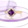 Amethyst Genuine 14K Yellow Gold Ring For Women Sparking Diamond
