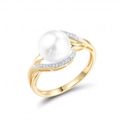 Diamonds Fresh Water Pearl 14K 585 Yellow Gold Ring