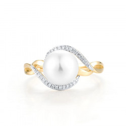 Diamonds Fresh Water Pearl 14K 585 Yellow Gold Ring