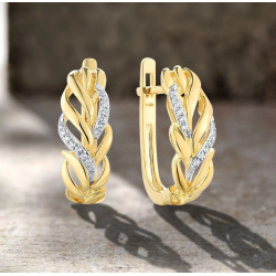 Sparkling Diamond 14K 585 Yellow Gold Earrings For Women