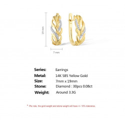 Sparkling Diamond 14K 585 Yellow Gold Earrings For Women