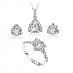 Trillion Cut Real Moissanite Diamond 925 Sterling Silver Jewellery Set