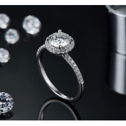 Round Moissanite Diamond Engagement Ring 925 Silver
