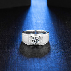 1Ct Moissanite Diamond 925 Sterling Silver Ring For Men