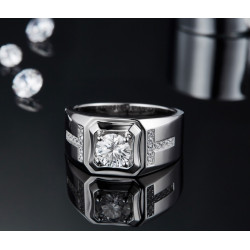 925 Sterling Silver Ring For Men 1Ct Moissanite Diamond