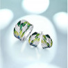Green Bamboo Leaves Dazzling Earrings Silver Ring Set
