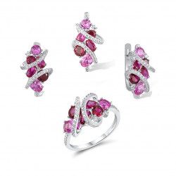 Lab Created Pink Sapphire Ruby Pendant Earrings Ring Set