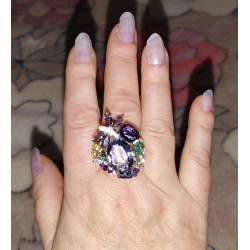 Luxury Amethyst Zirconia Cocktail Ring  Sterling Silver