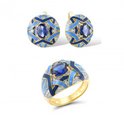Blue Spinel Enamel Grand Round Silver Jewelry Set