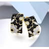 Black Spinel White zircon Flower Earrings Ring