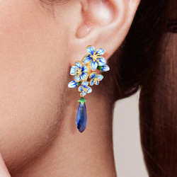 925 Sterling Silver Blue Enamel Dangle Earrings