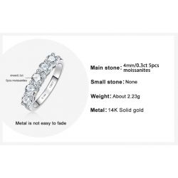 Solid 14K Gold 4mm 1.5cttw D Color Moissanite Wedding Ring 