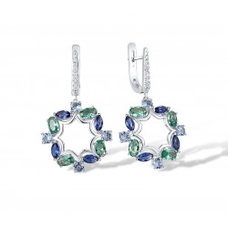 Multi-Color Gemstones  Genuine 925 Sterling Silver Earrings