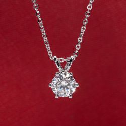 Solid 14K Gold 1 Carat D Color Moissanite Diamond Pendant Necklace