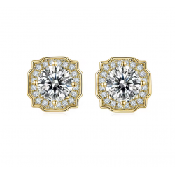 Square 14K,18K Yellow Gold  Moissanite Diamond Stud Earrings