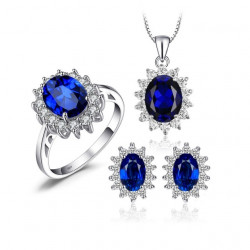 Created Blue Sapphire 925 Sterling Silver Jewelry Set
