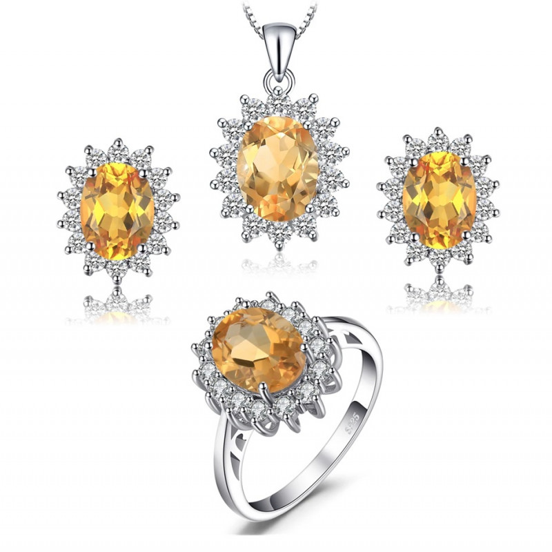 Natural Citrine stone 925 Sterling Silver Jewelry Set
