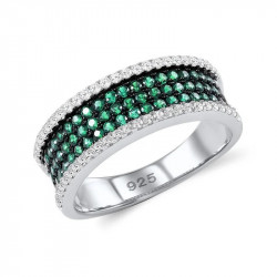 Green White Cubic Zircon Sterling Silver Ring