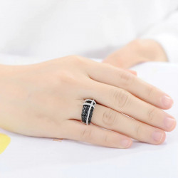 Black Spinel White Cubic Zircon Sterling Silver Ring