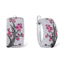 Pink Tree Ruby Sterling silver ring earrings pendant set