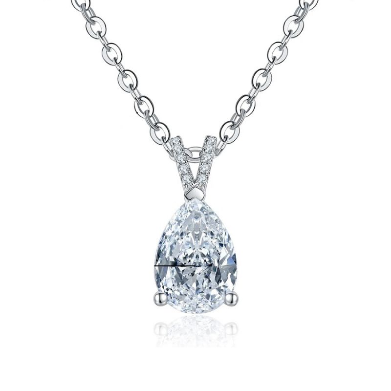 14K White Gold 2 Ct Pear Teardrop Moissanite Diamond Necklace With Certificate