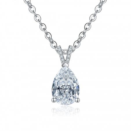 14K White Gold 2 Ct Pear Teardrop Moissanite Diamond Necklace With Certificate