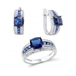 Blue Stones Jewelry set Genuine 925 Sterling Silver