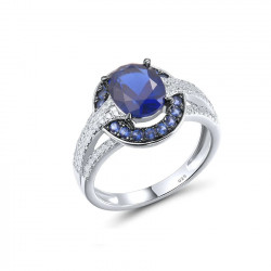 Blue Nano White Cubic Zirconia Sterling Silver Ring