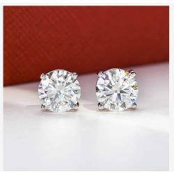 14K White Gold 1ct D Color Moissanite Diamond Stud Earrings For Woman 