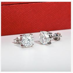 14K White Gold 1ct D Color Moissanite Diamond Stud Earrings For Woman 