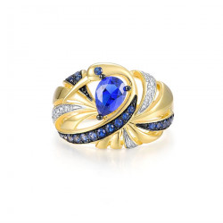 Blue stone Gold plated 925 Silver Cocktail ring