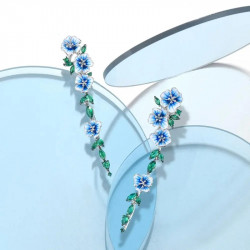 Blue Enamel flower 925 Sterling Silver Earrings