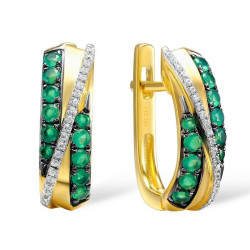 14K 585 Yellow Gold Emerald Diamond Earrings