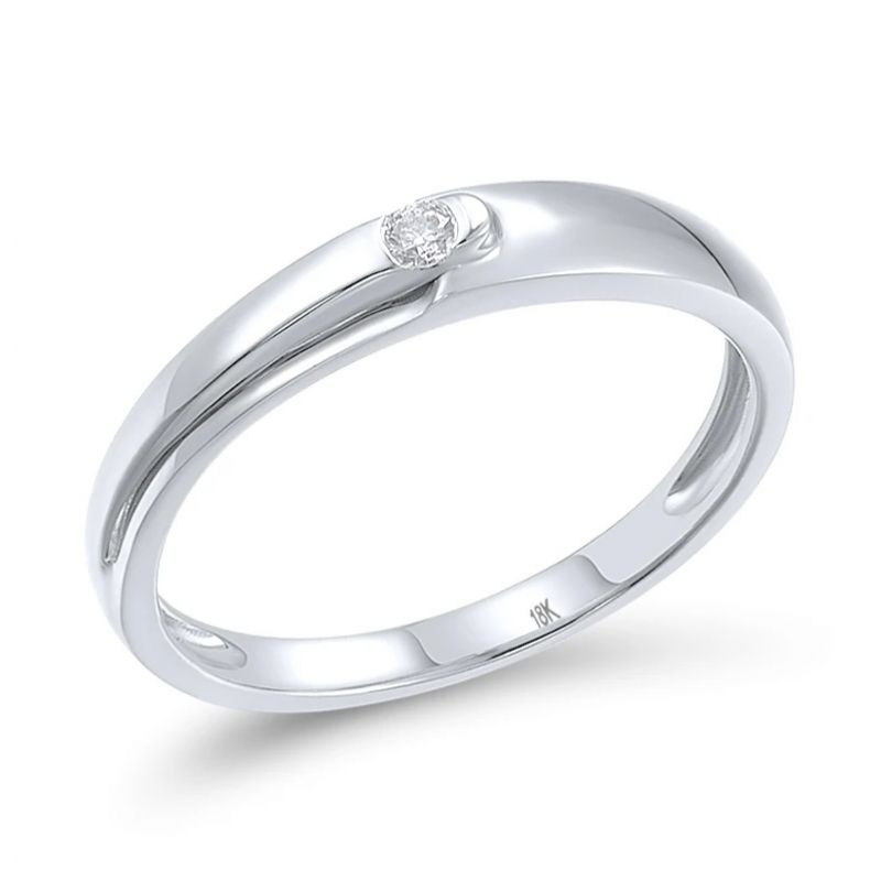 18K 750 White Gold For Women Men Sparkling Diamond Concise Couple Ring 