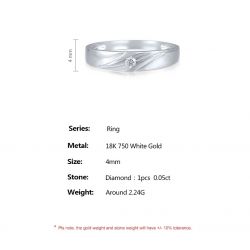 Genuine 18K 750 White Gold Sparkling Diamond Couple Ring 