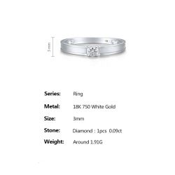 Wedding Couple Ring Genuine 18K 750 White Gold For Sparkling Diamond 