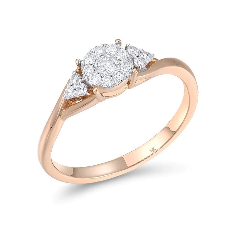 Genuine 18K 750 Rose Gold Diamond RingFor Women 