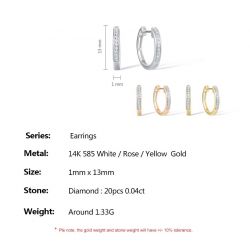  Diamond 14K 585 White/Yellow/Rose Gold Earrings