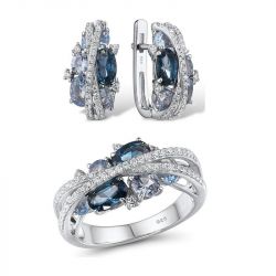 Sparkling Blue Spinel Genuine 925 Silver Jewelry Earrings Ring Pendant Set
