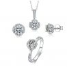 Round Moissanite Flower shape Gold plated Sterling Silver set 