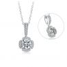 Round Moissanite Flower shape Gold plated Sterling Silver set 