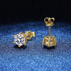 14K Yellow GoldMoissanite Diamond 6 claws Stud Earrings 