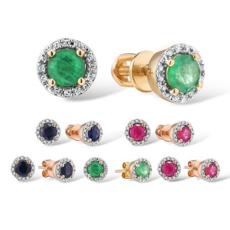 Diamond Genuine 14K 585 Yellow/Rose Gemstones  Stud Earrings
