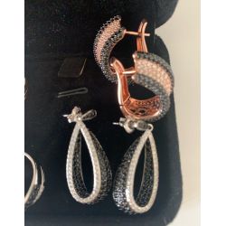 925 Sterling Silver Earrings For Women Sparkling Black Spinel White CZ 