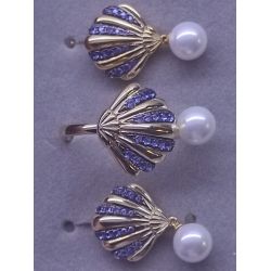 Blue Nano Cubic Zirconia White Shell Beads Silver set 