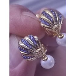 Blue Nano Cubic Zirconia White Shell Beads Silver set 