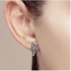  Amethyst CZ Pink Stones Star Fish Earrings Ring Pendant Set 