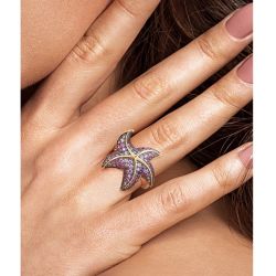  Amethyst CZ Pink Stones Star Fish Earrings Ring Pendant Set 