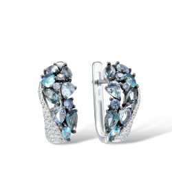 925 Silver Jewelry Set For Women Sparkling Blue Stone Earrings Ring Set 
